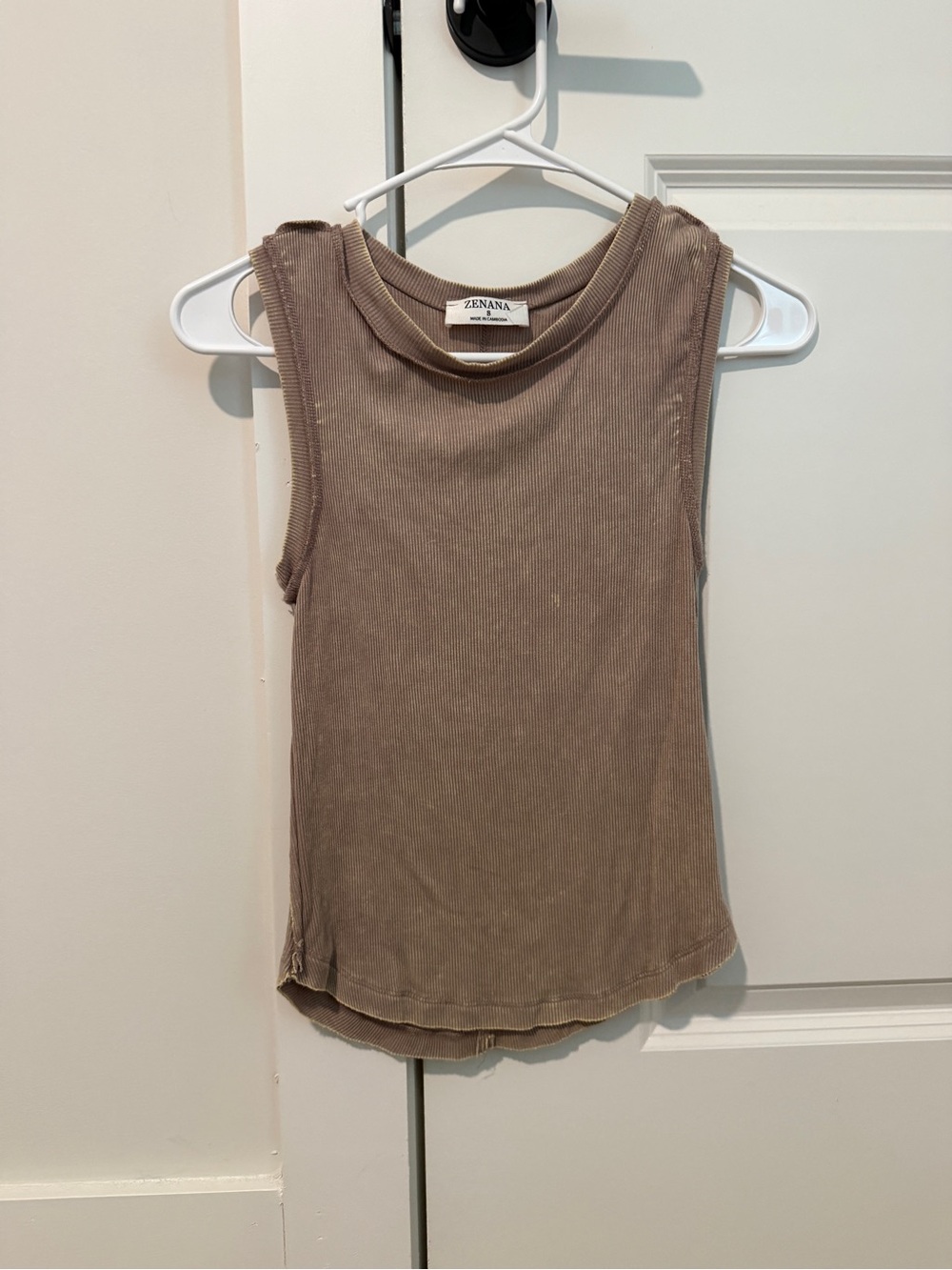 Zenana Outfitters Ribbed Sleeveless Tank Top - Taupe